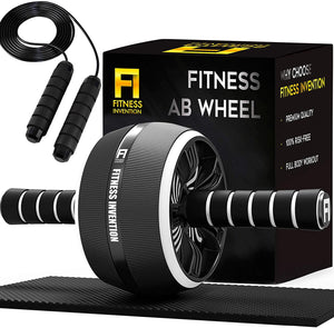 Fitness Invention Ab Roller Wheel - 3-in-1 Ab Wheel Roller with Knee Mat and Jump Rope - Ab Roller Wheel for Abdominal Exercise - Ab Workout - Home Workout Equipment - Abs Wheel Roller - Abs Roller